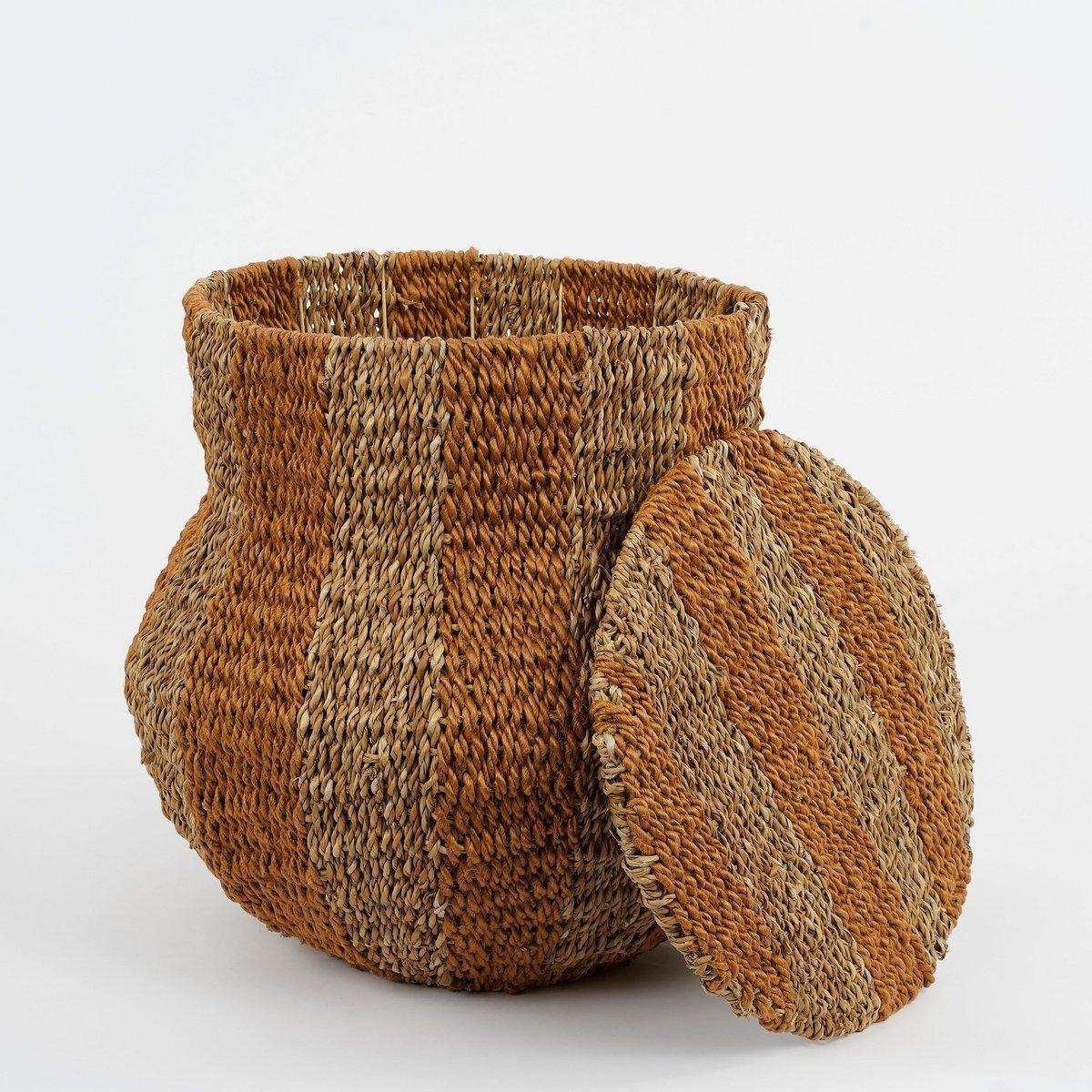 Tacoma Aufbewahrungskorb mit Deckel – H47 x Ø50 cm – Jute – Gelb - HomeDesign Knaus