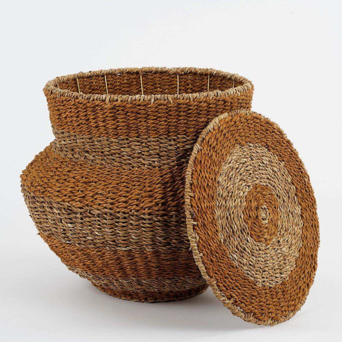 Tacoma Aufbewahrungskorb mit Deckel – H48 x Ø55 cm – Jute – Gelb - HomeDesign Knaus