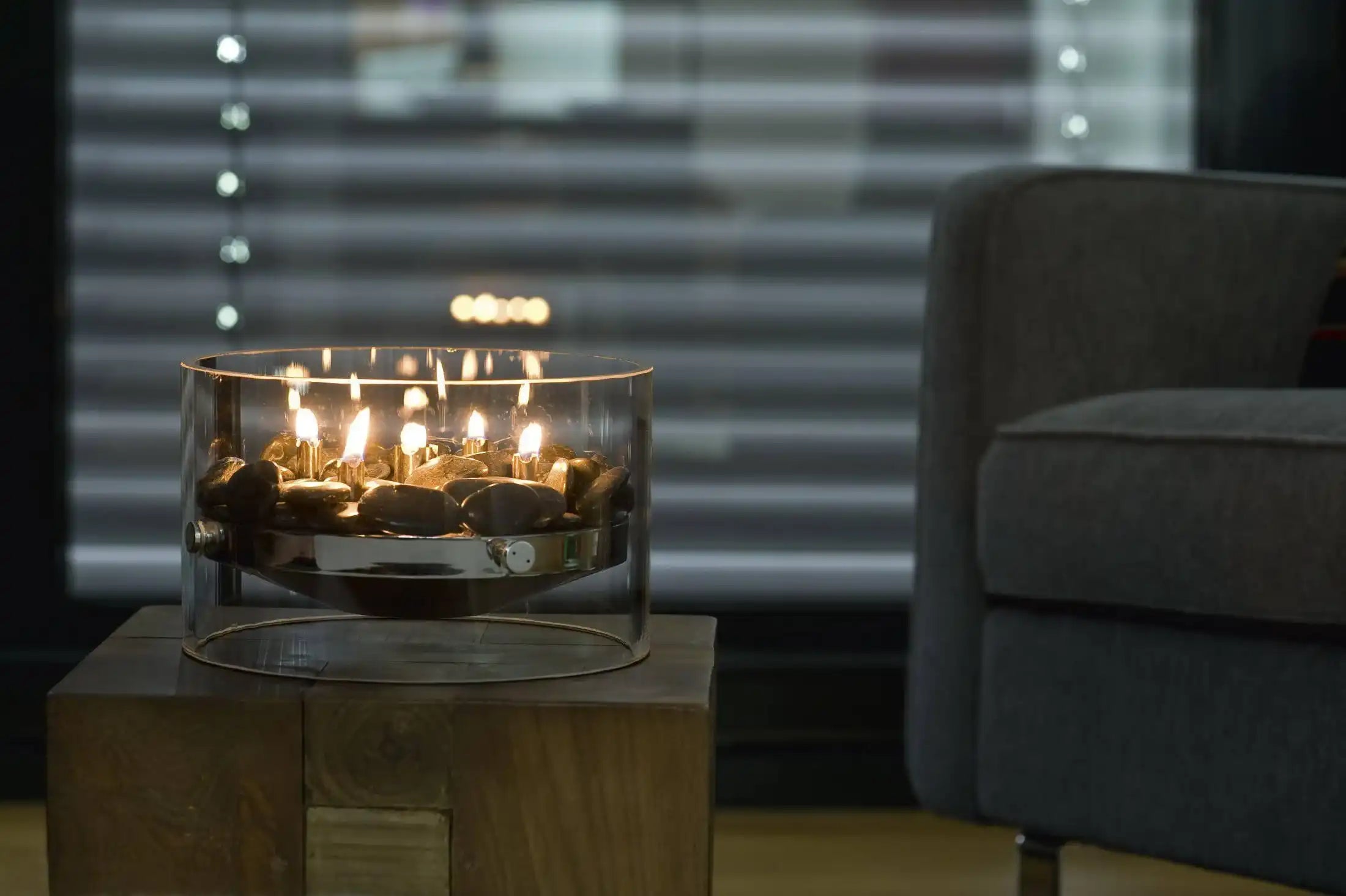 Tischkamin Mundgeblasen Glasfaserdochte Flusssteine - HomeDesign Knaus