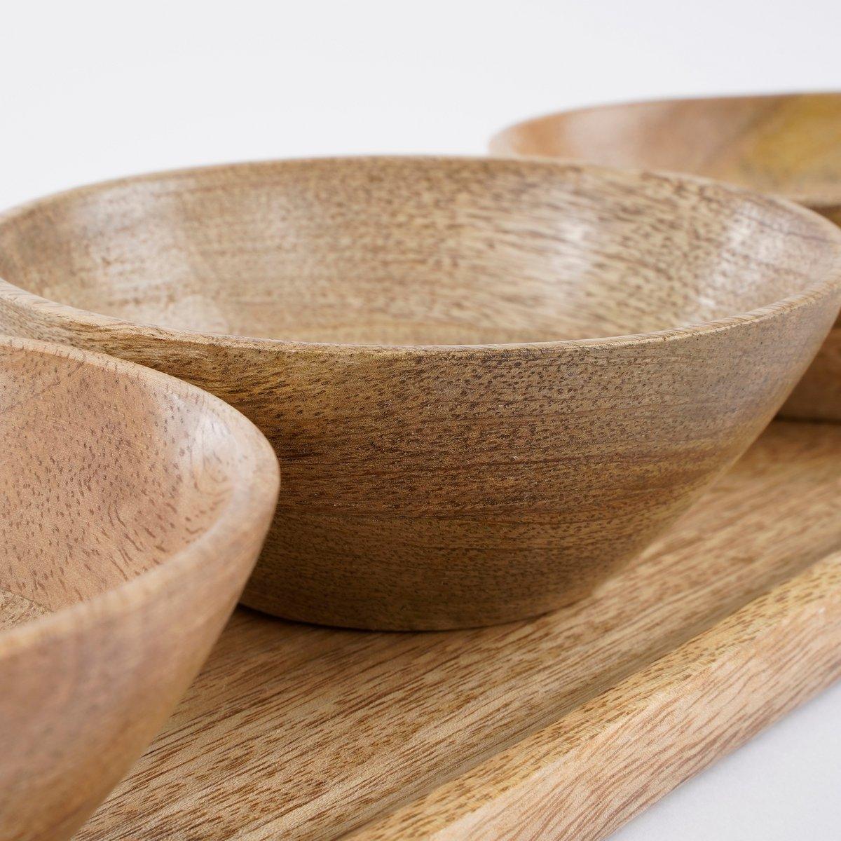 Tomar Schüsseln und Tablett – L35 x B12 x H5 cm – 100 % FSC-Mangoholz – Hellbraun - HomeDesign Knaus