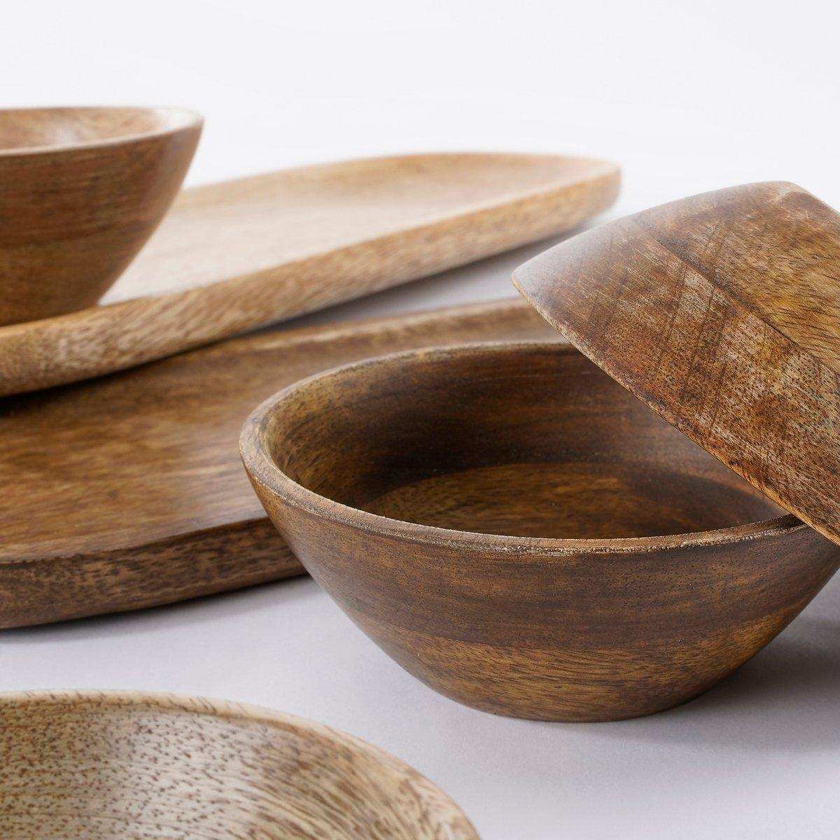 Tomar Schüsseln und Tablett – L35 x B12 x H5 cm – 100 % FSC-Mangoholz – Hellbraun - HomeDesign Knaus