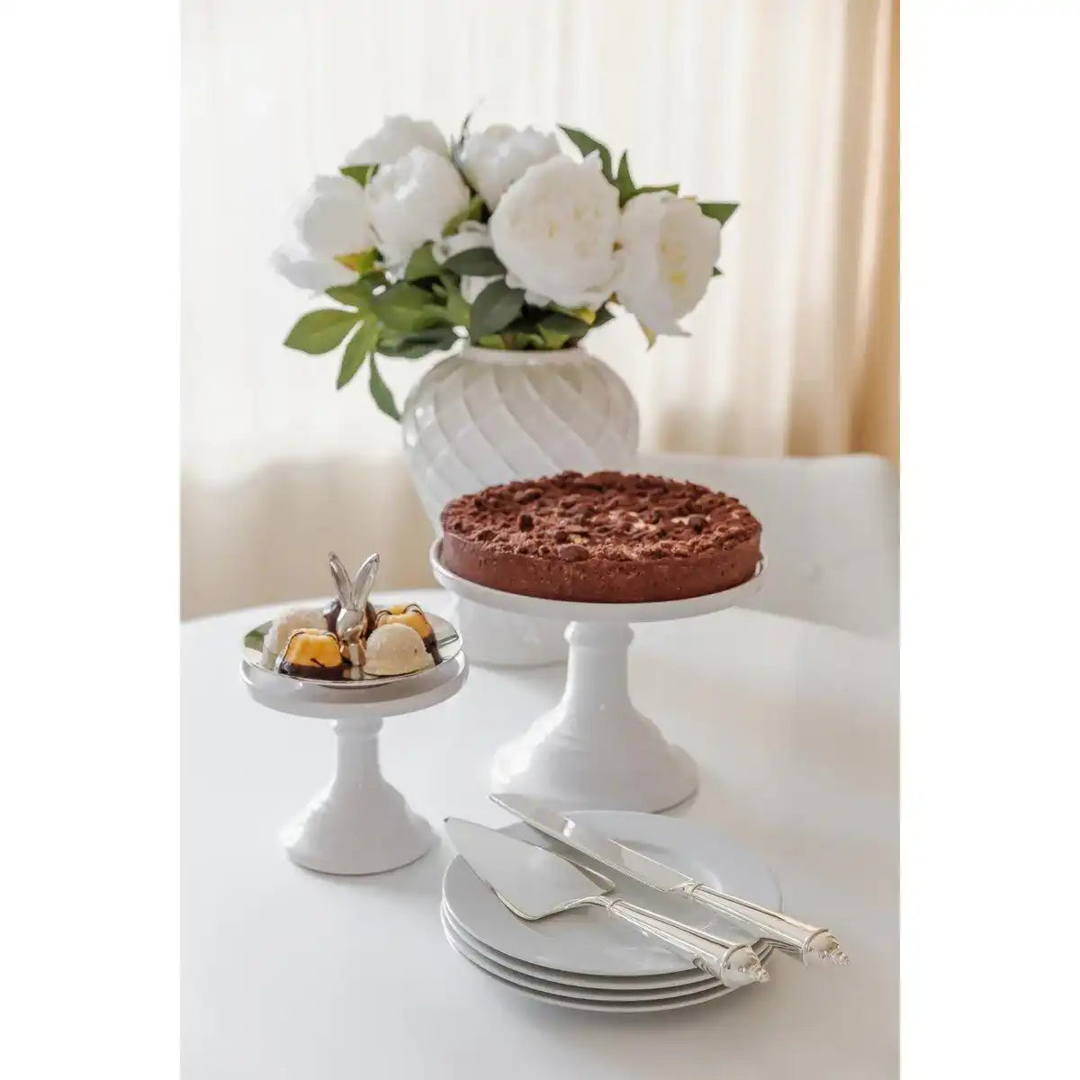 Tortenheber & Kuchenmesser, edel versilbert, anlaufgeschützt, Länge Messer 32 cm, Länge Heber 28 cm - HomeDesign Knaus