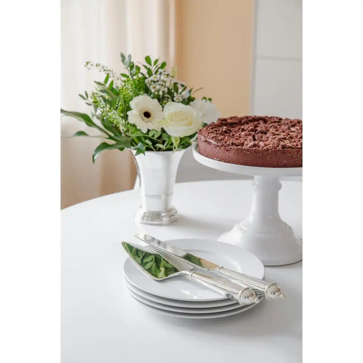 Tortenheber & Kuchenmesser, edel versilbert, anlaufgeschützt, Länge Messer 32 cm, Länge Heber 28 cm - HomeDesign Knaus