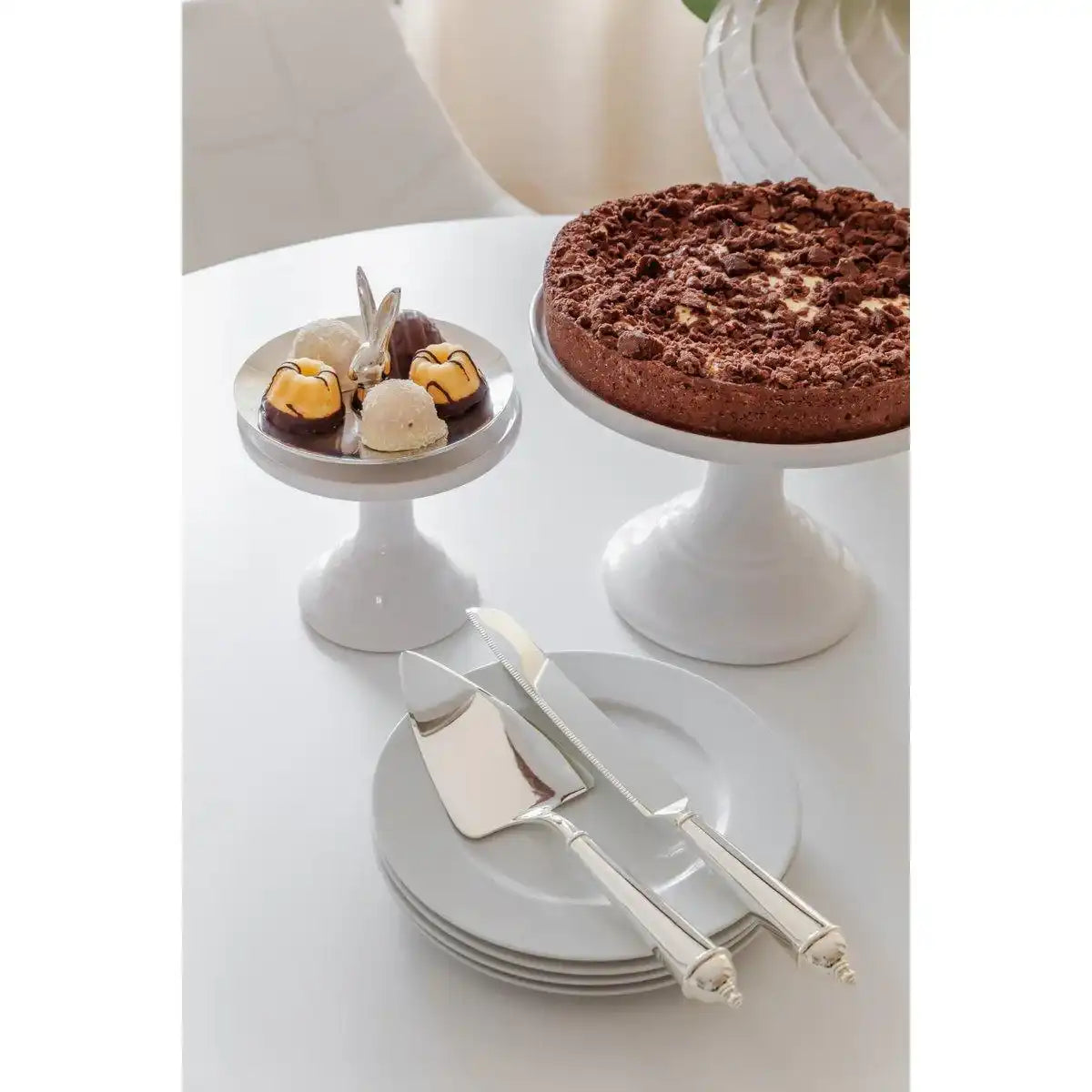 Tortenheber & Kuchenmesser, edel versilbert, anlaufgeschützt, Länge Messer 32 cm, Länge Heber 28 cm - HomeDesign Knaus