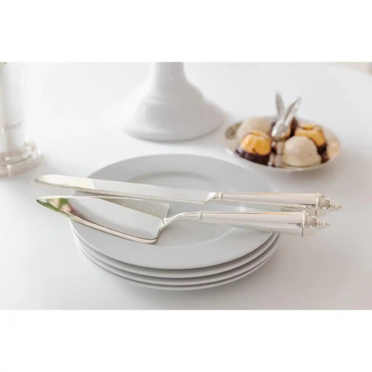 Tortenheber & Kuchenmesser, edel versilbert, anlaufgeschützt, Länge Messer 32 cm, Länge Heber 28 cm - HomeDesign Knaus