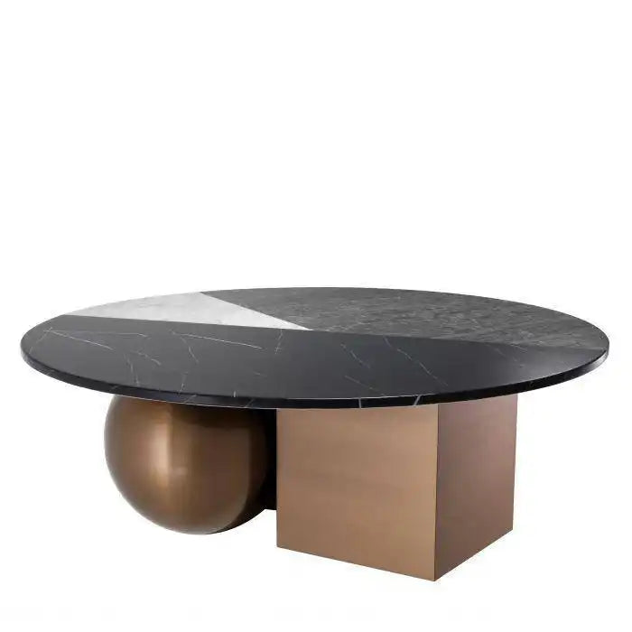 Tricolori Couchtisch Gebürstetes Kupferfinish Platte aus Kunstmarmor - HomeDesign Knaus