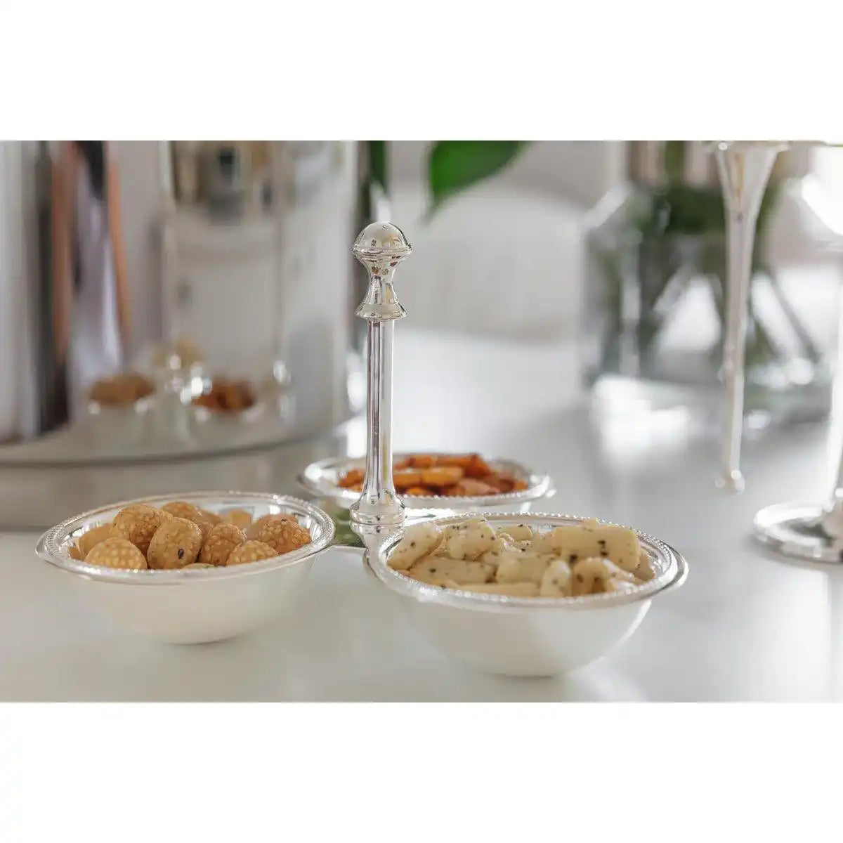 Triplettschale Dreifachschale Snackschale Perla, schwerversilbert, Durchmesser 21 cm - HomeDesign Knaus