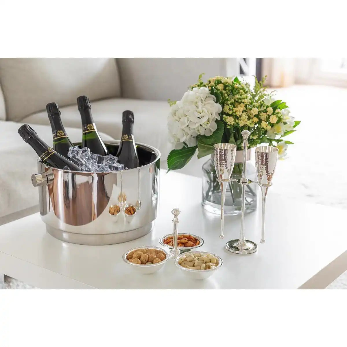 Triplettschale Dreifachschale Snackschale Perla, schwerversilbert, Durchmesser 21 cm - HomeDesign Knaus