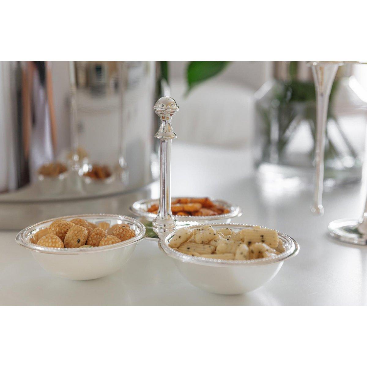 EDZARD Triplettschale Dreifachschale Snackschale Perla, schwerversilbert, Durchmesser 21 cm - HomeDesign Knaus