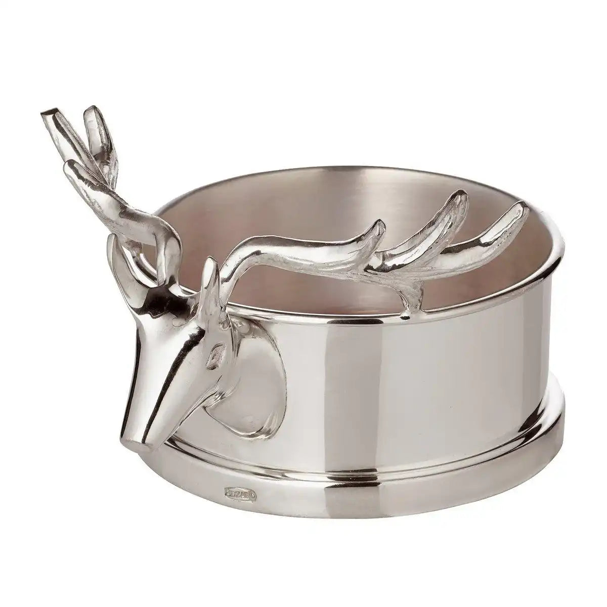 Untersetzer Flaschenuntersetzer Derby mit Rentier, schwerversilbert, Holzboden, Durchmesser 10 cm - HomeDesign Knaus