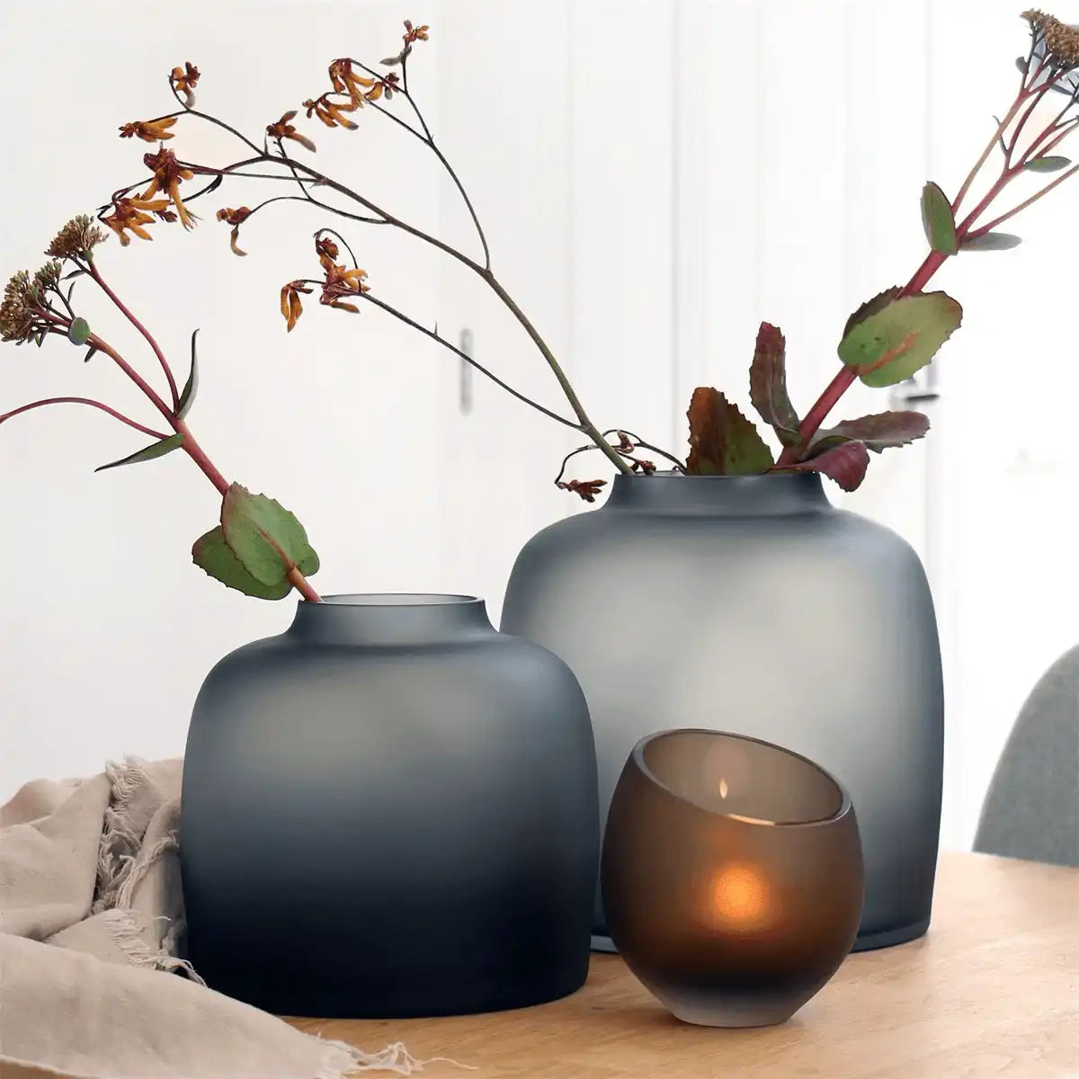 Vase Blumenvase Bodenvase Mundgeblasen Satingrau grau - HomeDesign Knaus
