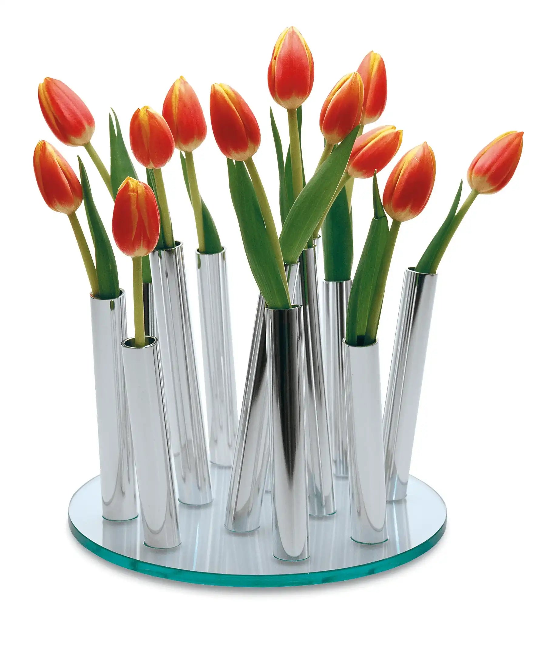 Vase Blumenvase Glasplatte Aluminium poliert - HomeDesign Knaus