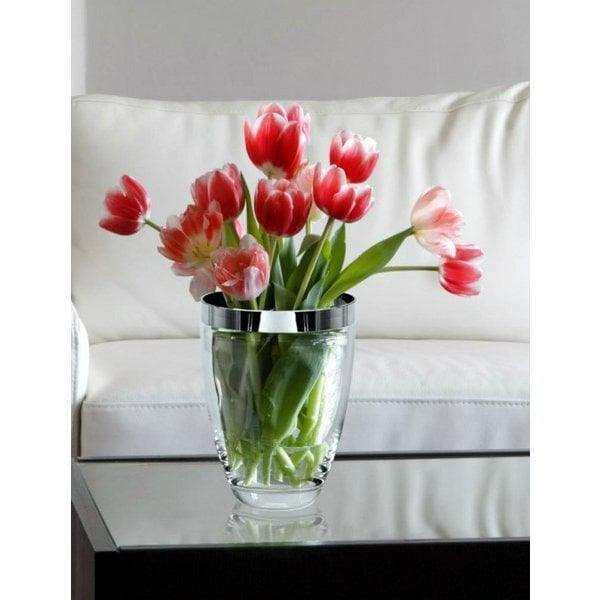 Vase Charlotte, mundgeblasenes Kristallglas mit Platinrand 20 cm - HomeDesign Knaus