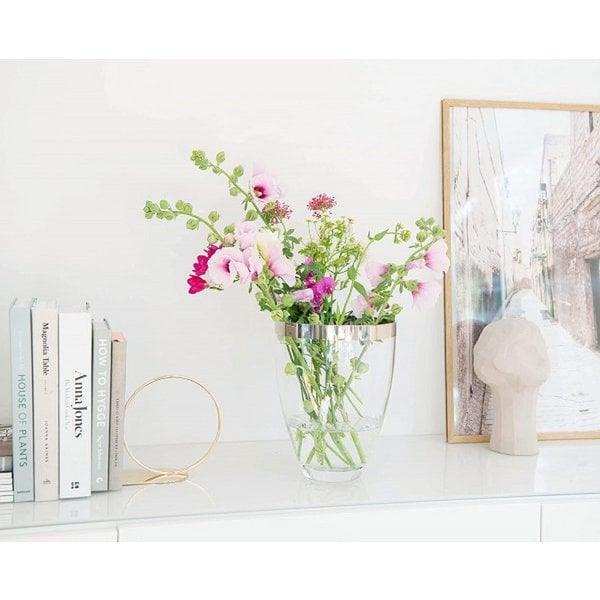 Vase Charlotte, mundgeblasenes Kristallglas mit Platinrand 20 cm - HomeDesign Knaus