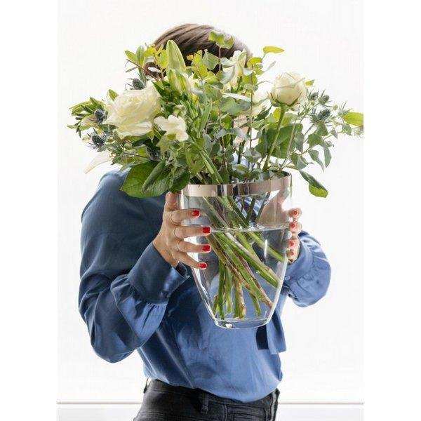 Vase Charlotte, mundgeblasenes Kristallglas mit Platinrand 24 cm - HomeDesign Knaus