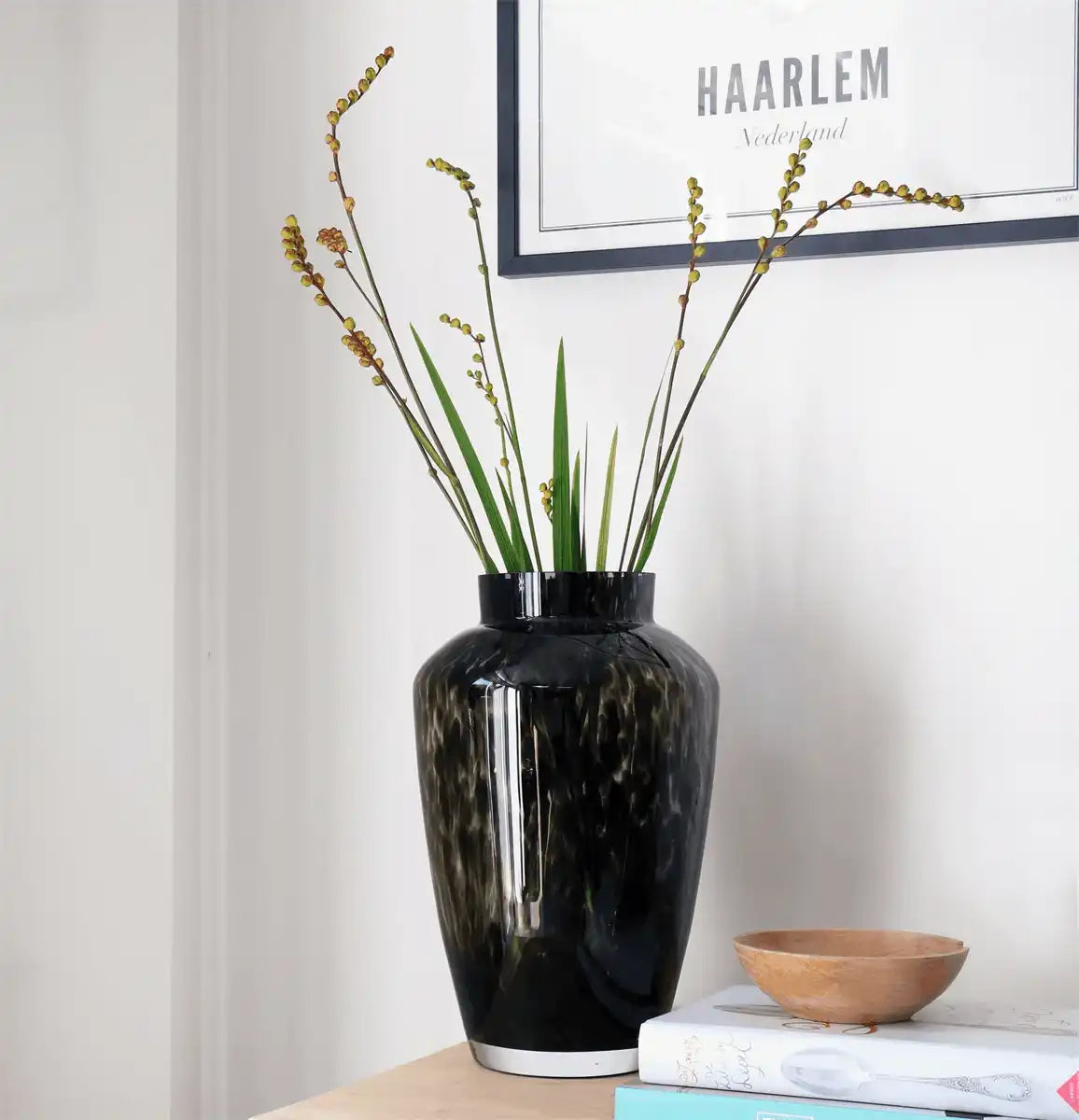 Vase grau Blumenvase Bodenvase Handarbeit Mundgeblasen