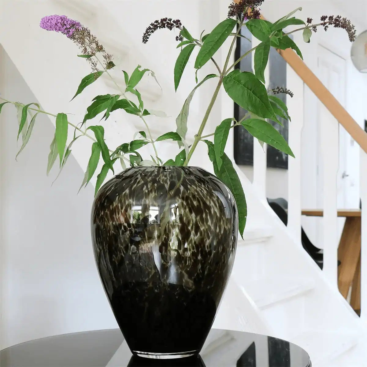 Vase Grau Gepard Blumenvase Bodenvase Handarbeit Mundgeblasen - HomeDesign Knaus