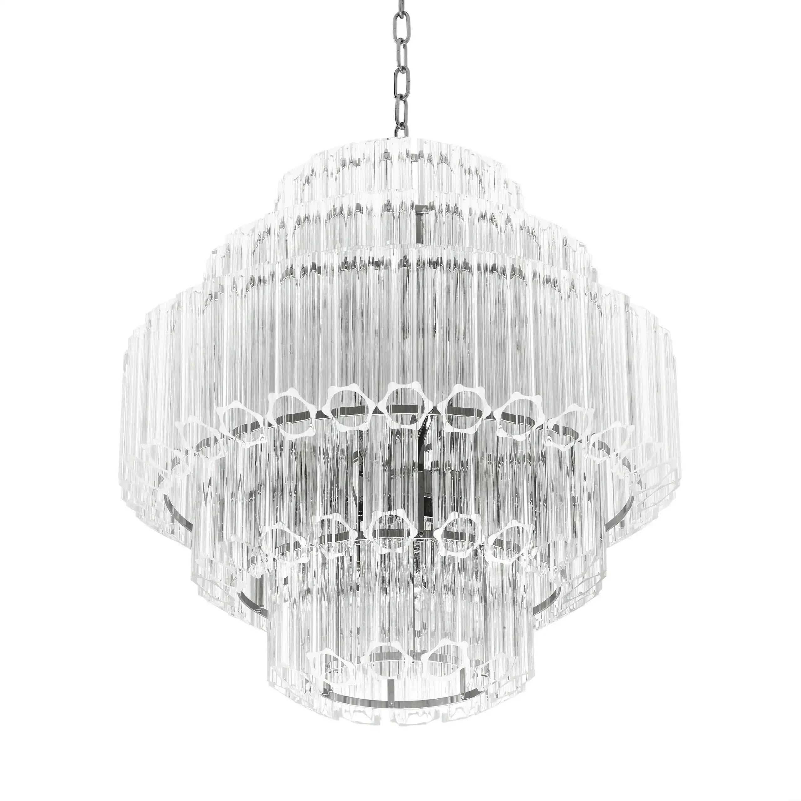 Vittoria Kronleuchter Hängeleuchte Klares Glas Nickel-Finish Handgefertigt - HomeDesign Knaus