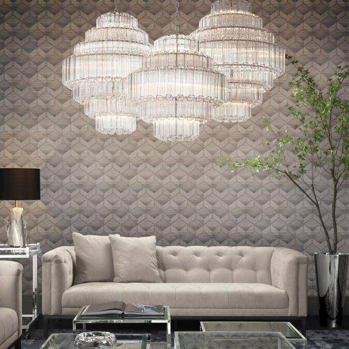 Vittoria Kronleuchter Hängeleuchte Klares Glas Nickel-Finish Handgefertigt - HomeDesign Knaus