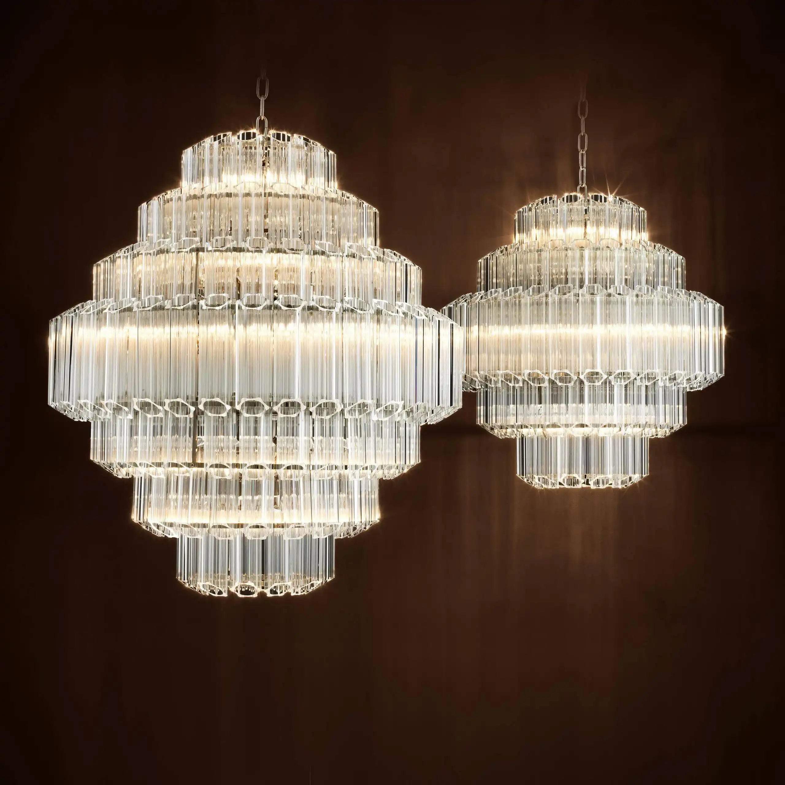 Vittoria Kronleuchter Hängeleuchte Klares Glas Nickel-Finish Handgefertigt - HomeDesign Knaus