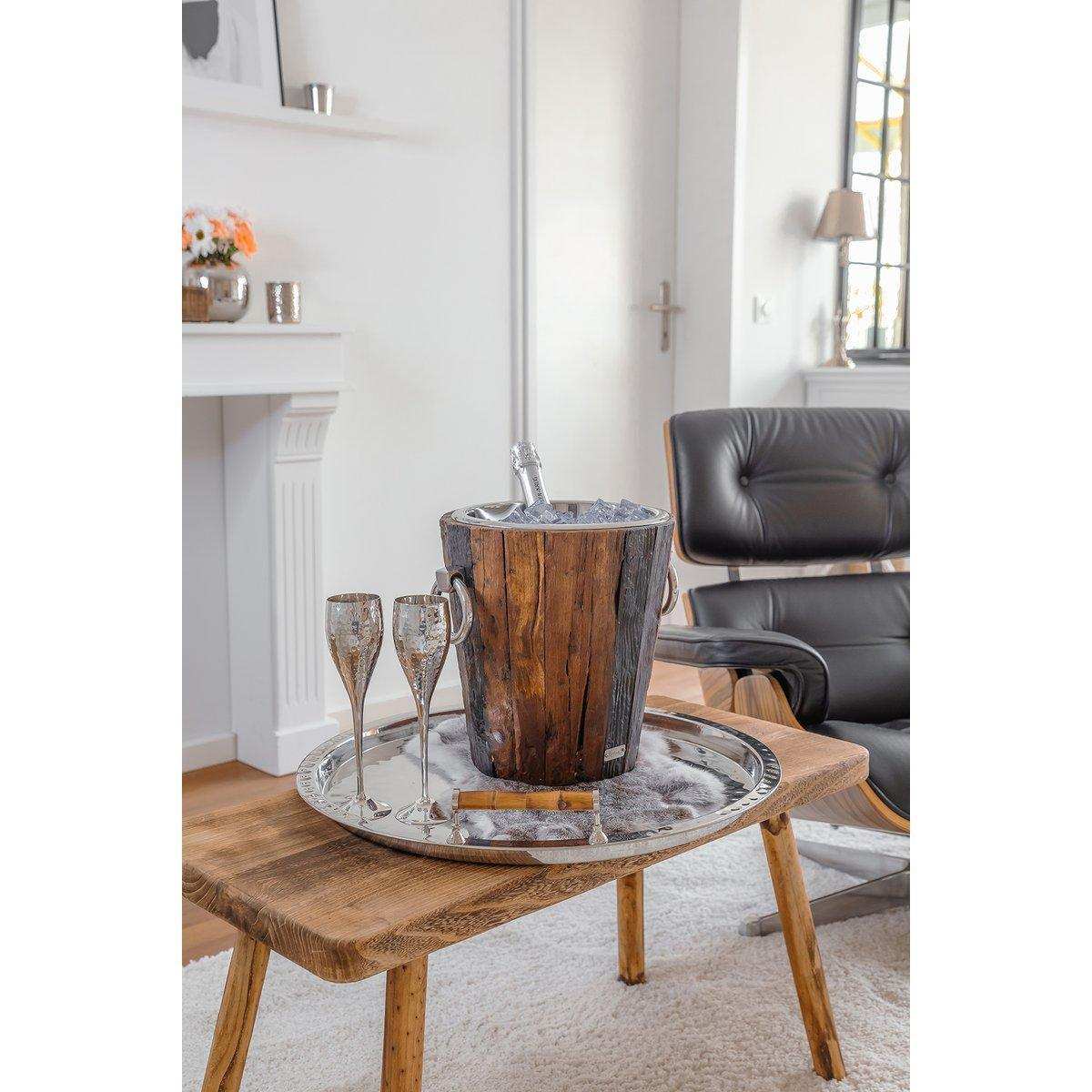 Weinkühler Flaschenkühler Providence Teakholz Edelstahl glänzend vernickelt - HomeDesign Knaus