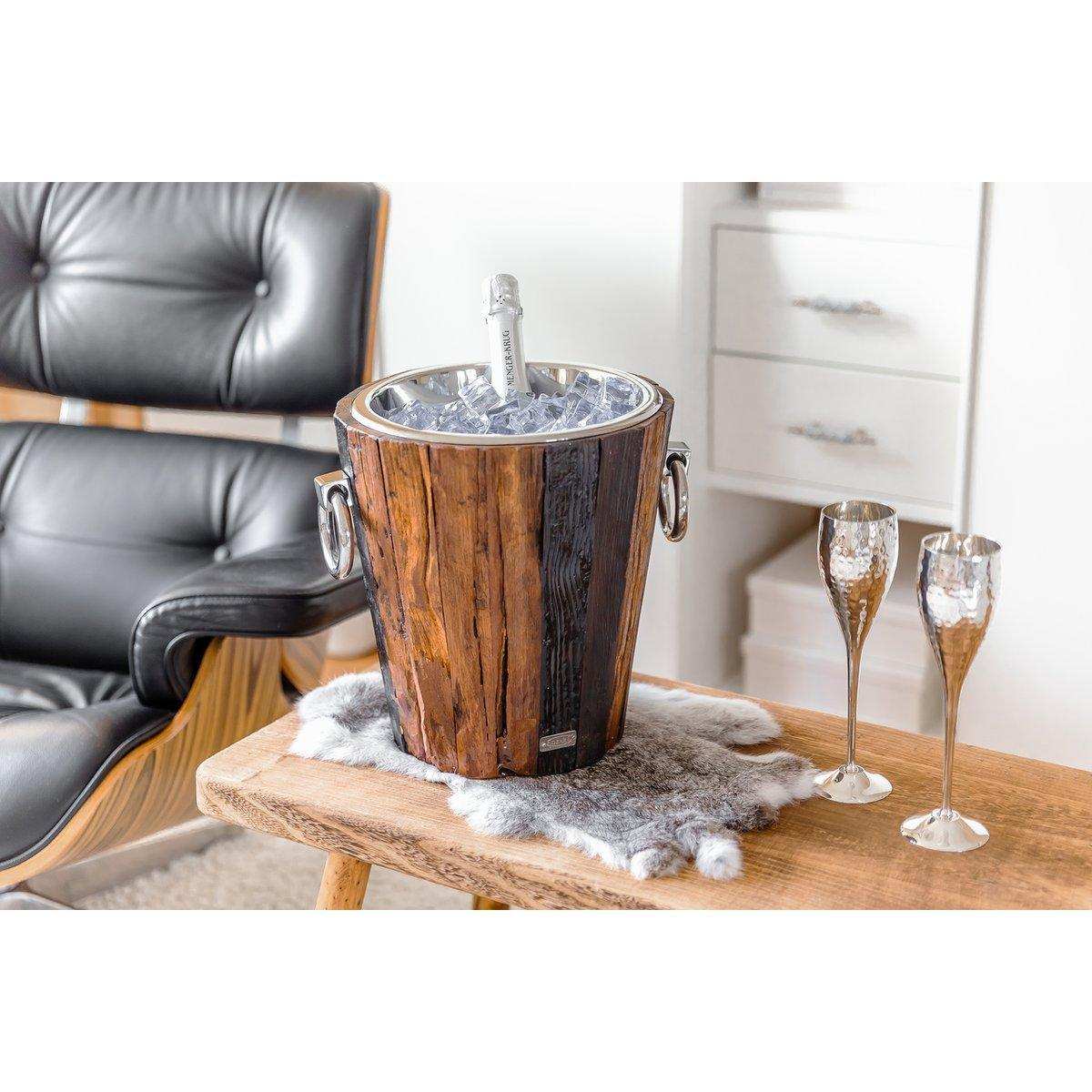 Weinkühler Flaschenkühler Providence Teakholz Edelstahl glänzend vernickelt - HomeDesign Knaus
