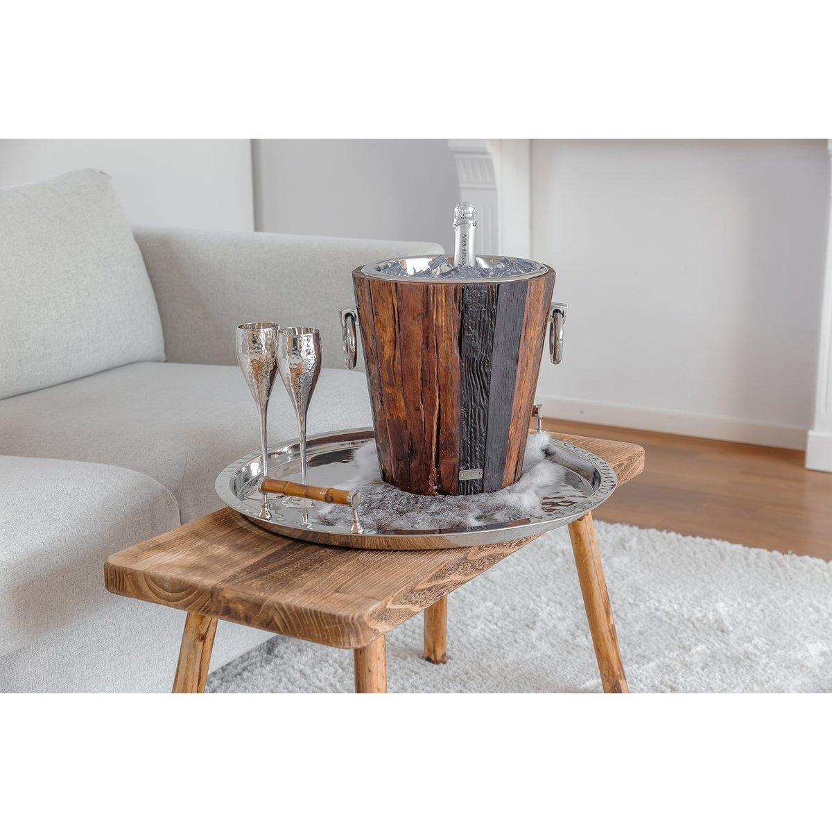 Weinkühler Flaschenkühler Providence Teakholz Edelstahl glänzend vernickelt - HomeDesign Knaus