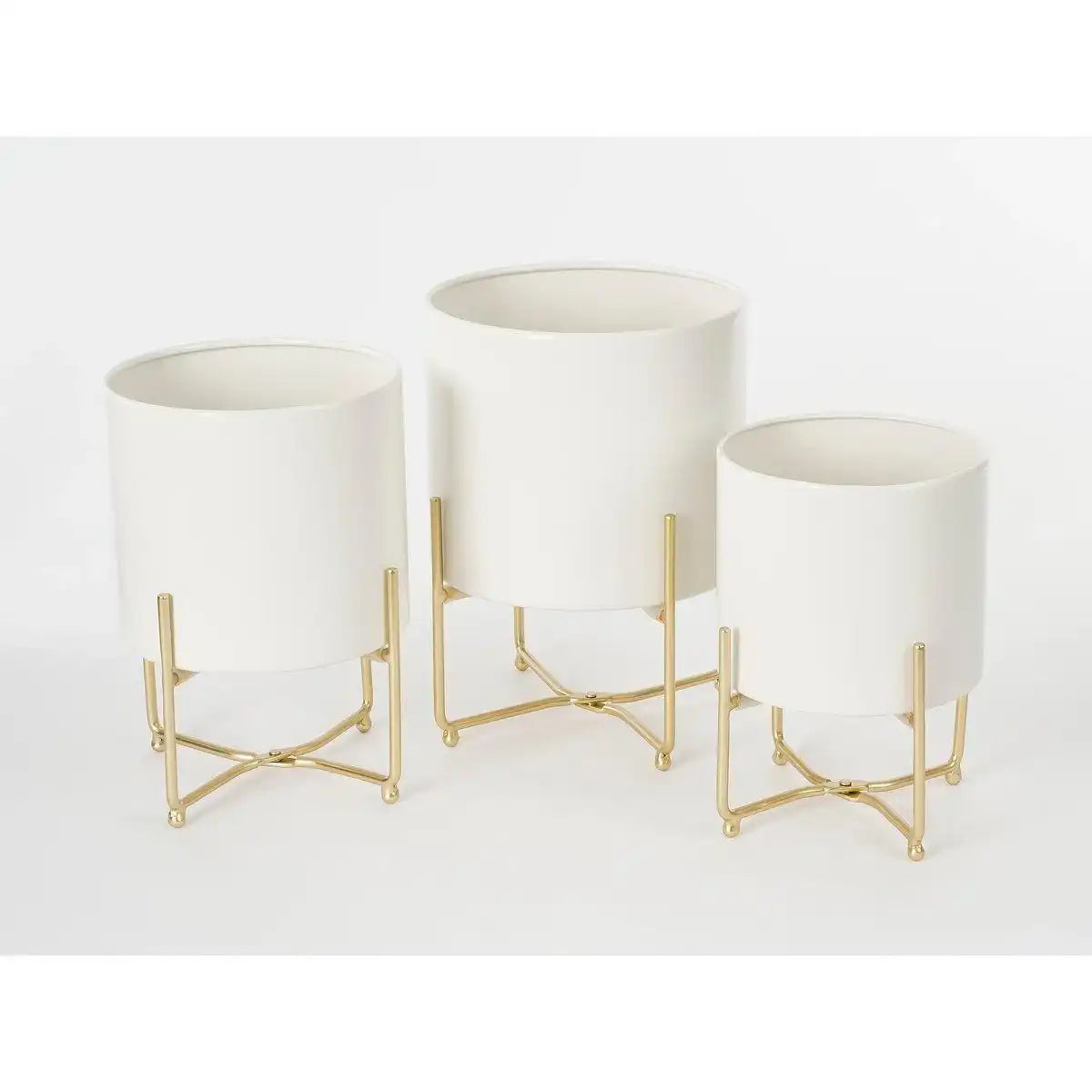 Widder-Blumentopf auf Ständer – 3er-Set – H32 x Ø24 cm – Weiß - HomeDesign Knaus