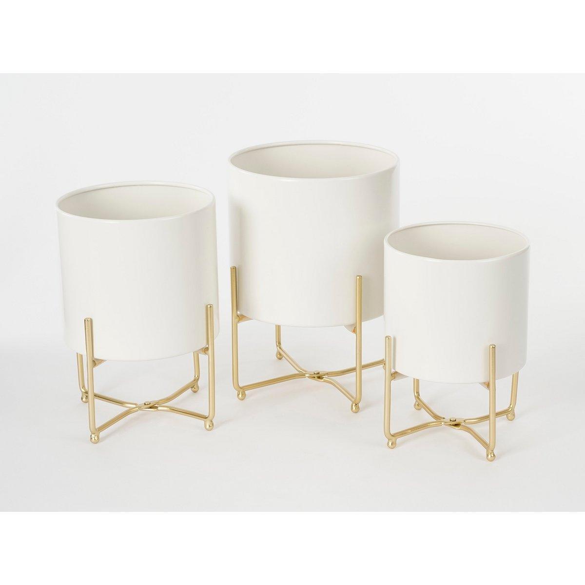 Widder-Blumentopf auf Ständer – 3er-Set – H32 x Ø24 cm – Weiß - HomeDesign Knaus