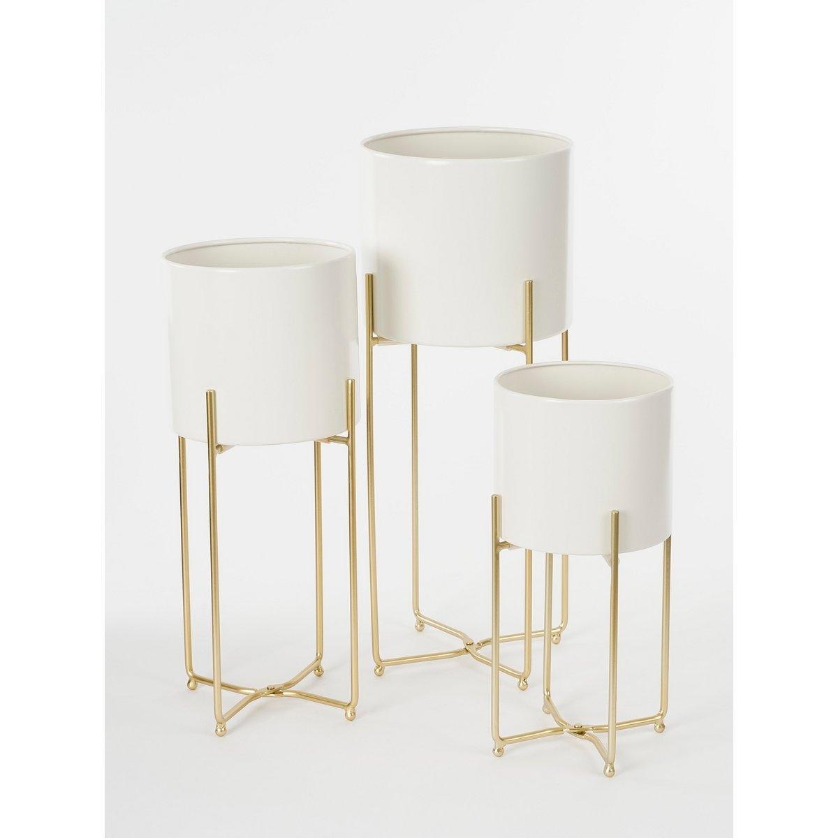 Widder-Blumentopf auf Ständer – 3er-Set – H58 x Ø24 cm – Weiß - HomeDesign Knaus