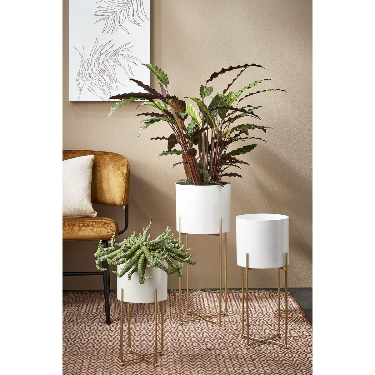Widder-Blumentopf auf Ständer – 3er-Set – H58 x Ø24 cm – Weiß - HomeDesign Knaus