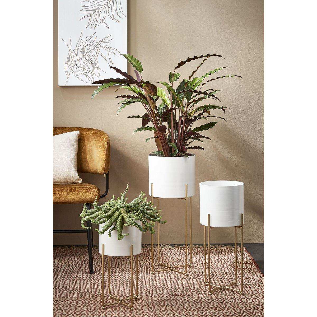 Widder-Blumentopf auf Ständer – 3er-Set – H58 x Ø24 cm – Weiß - HomeDesign Knaus