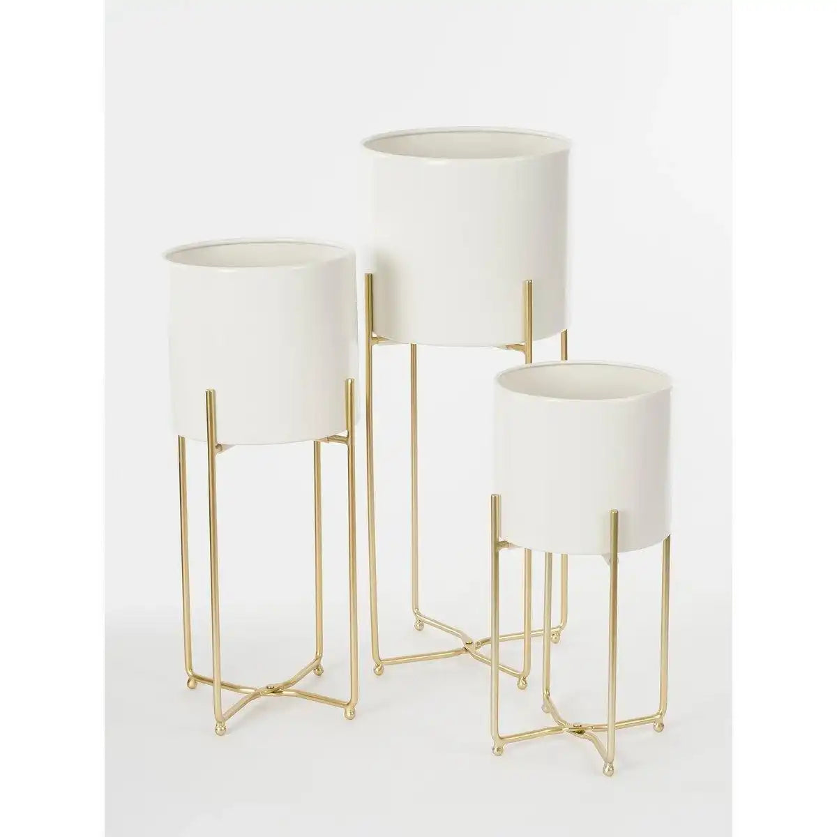 Widder-Blumentopf auf Ständer – 3er-Set – H58 x Ø24 cm – Weiß - HomeDesign Knaus