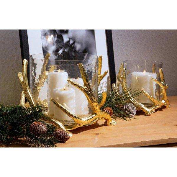 Windlicht Kingston Geweih-Design Aluminium goldfarben, mit Glas - HomeDesign Knaus