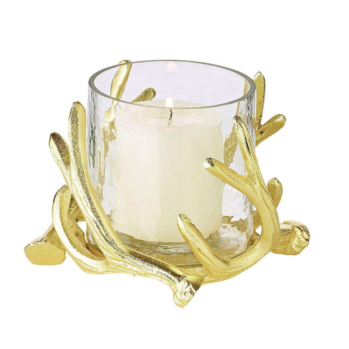 Windlicht Kingston Geweih-Design Aluminium, goldfarben mit Glas - HomeDesign Knaus