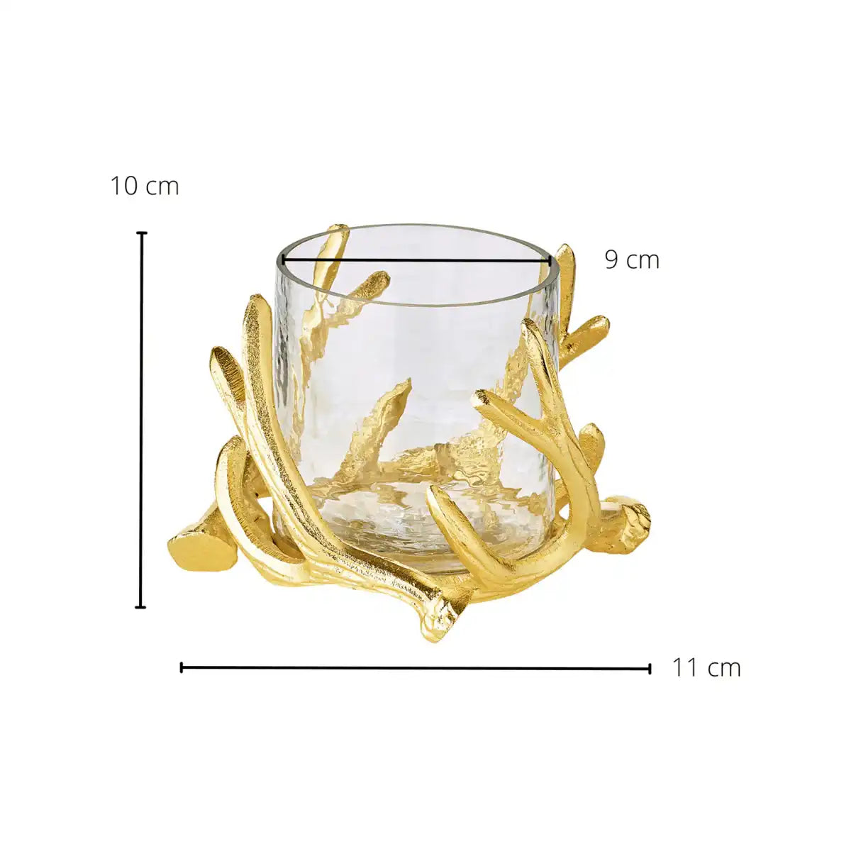 Windlicht Kingston Geweih-Design Aluminium, goldfarben mit Glas - HomeDesign Knaus