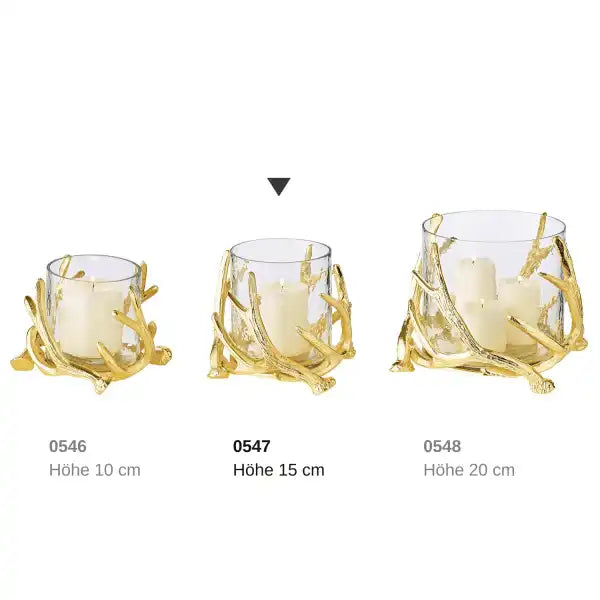 Windlicht Kingston Geweih-Design Aluminium goldfarben, mit Glas - HomeDesign Knaus
