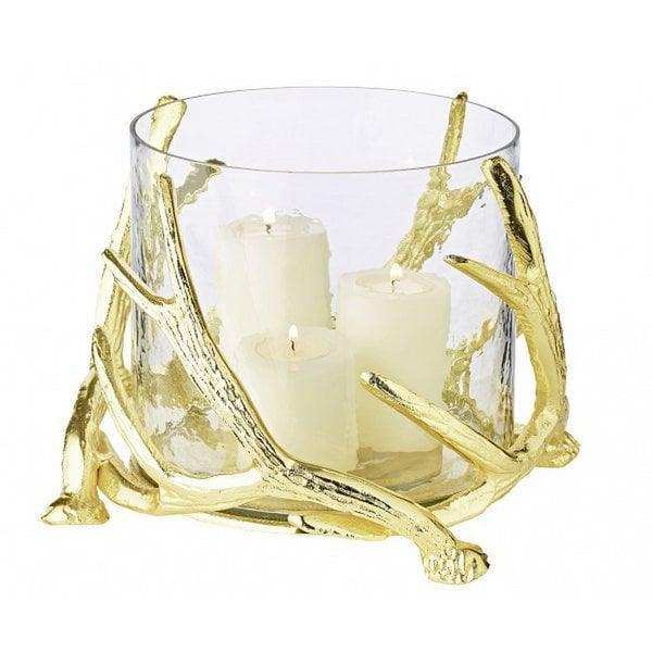 Windlicht Kingston Geweih-Design Aluminium, goldfarben mit Glas - HomeDesign Knaus