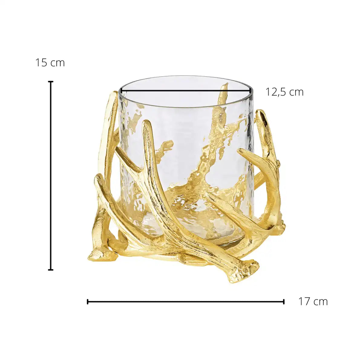 Windlicht Kingston Geweih-Design Aluminium goldfarben, mit Glas - HomeDesign Knaus