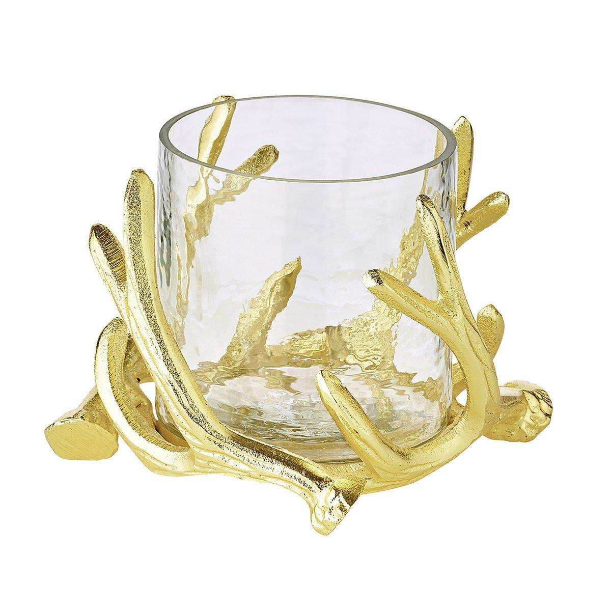 Windlicht Kingston Geweih-Design Aluminium, goldfarben mit Glas - HomeDesign Knaus