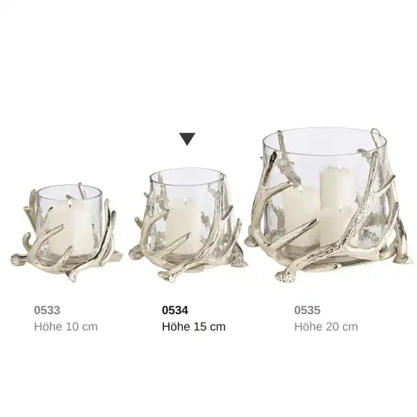 Windlicht Kingston Geweih-Design Aluminium silberfarben - HomeDesign Knaus