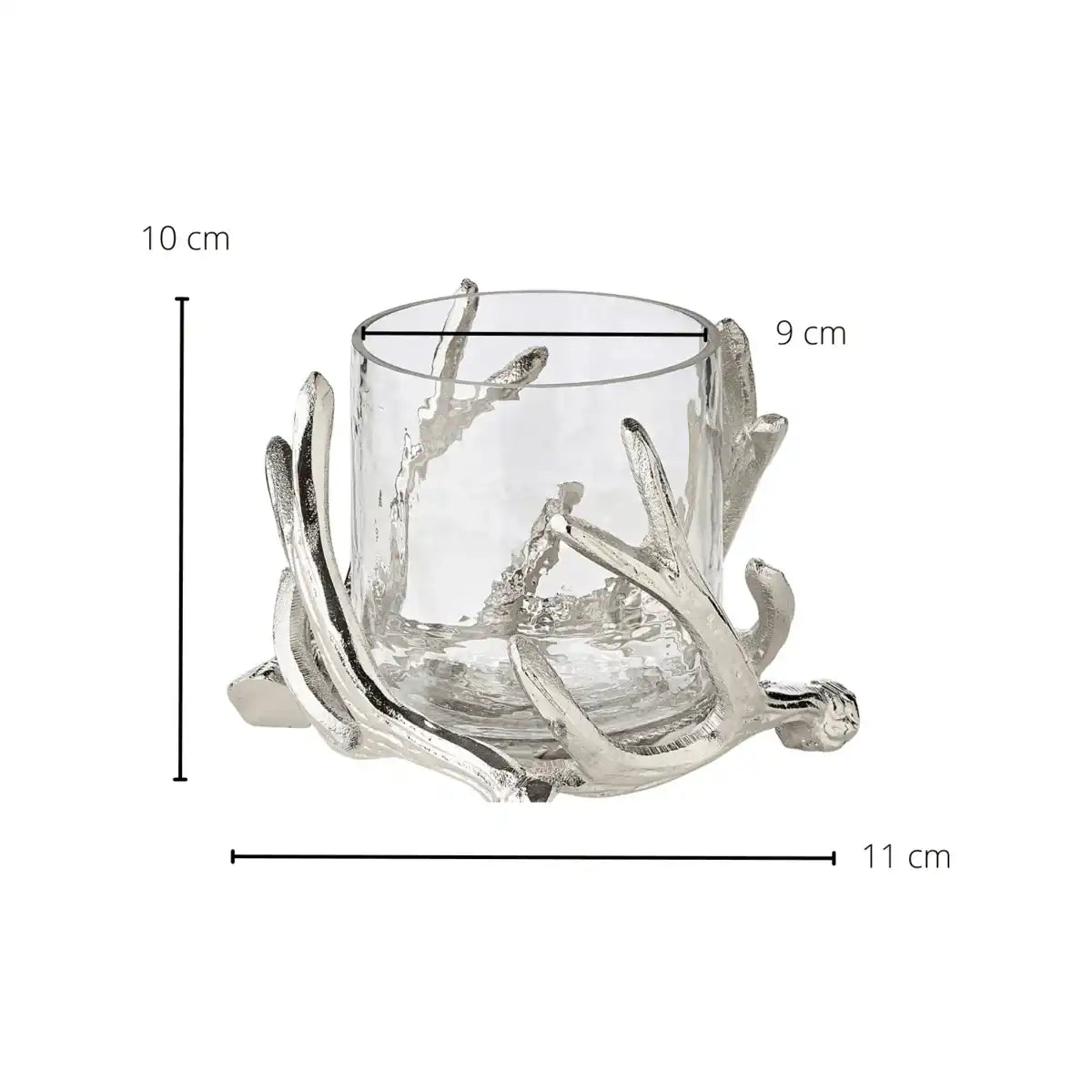Windlicht Kingston Geweih-Design Aluminium silberfarben mit Glas - HomeDesign Knaus