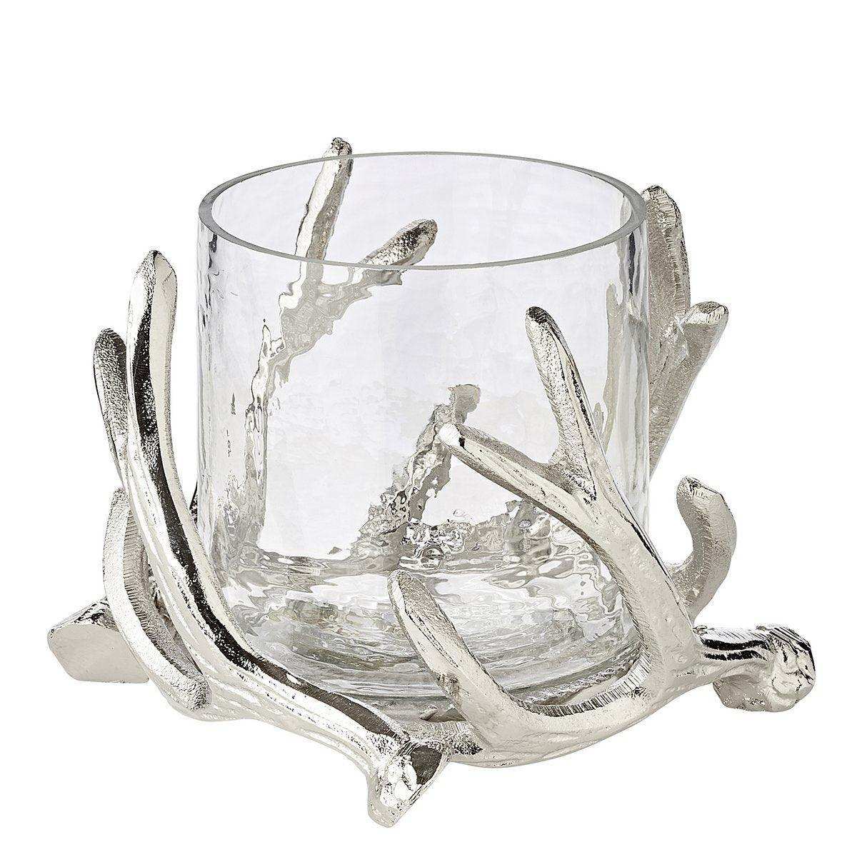 Windlicht Kingston Geweih-Design Aluminium silberfarben mit Glas - HomeDesign Knaus