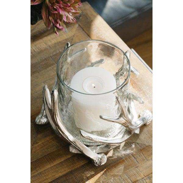 Windlicht Kingston Geweih-Design Aluminium silberfarben mit Glas - HomeDesign Knaus