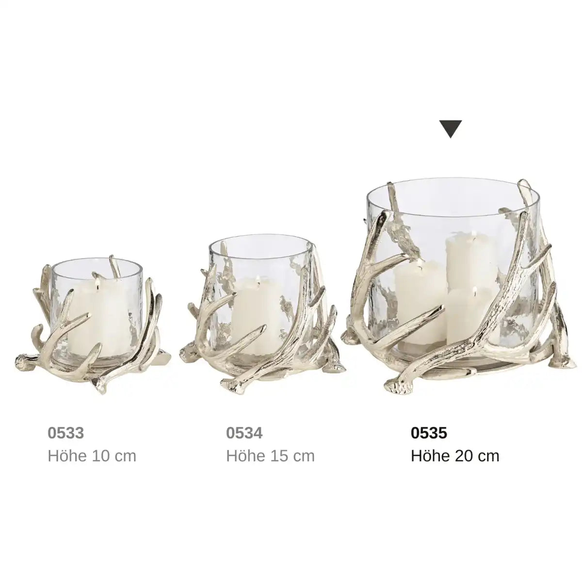 Windlicht Kingston Geweih-Design Aluminium silberfarben mit Glas - HomeDesign Knaus