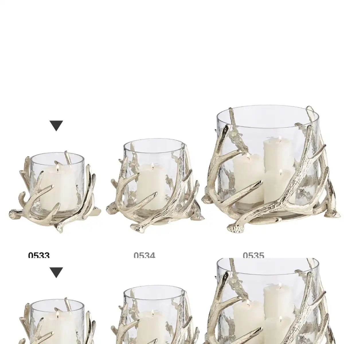 Windlicht Kingston Geweih-Design Aluminium silberfarben mit Glas - HomeDesign Knaus