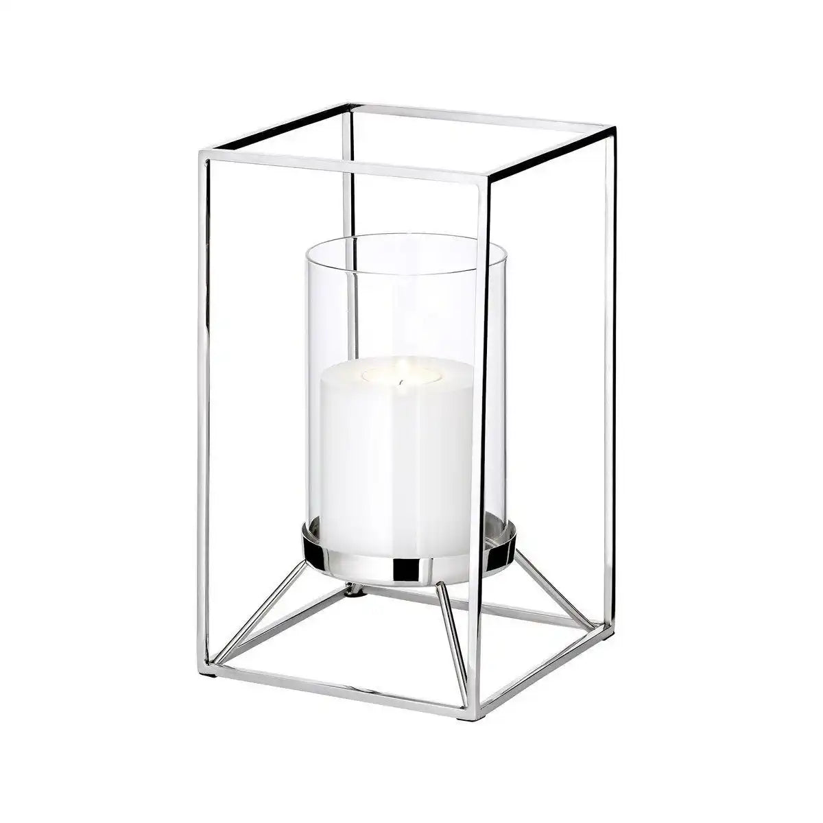 Windlicht Marie (Höhe 25 cm), quadratisch, Edelstahl vernickelt, mit Glas, für Stumpenkerze ø 8 cm - HomeDesign Knaus