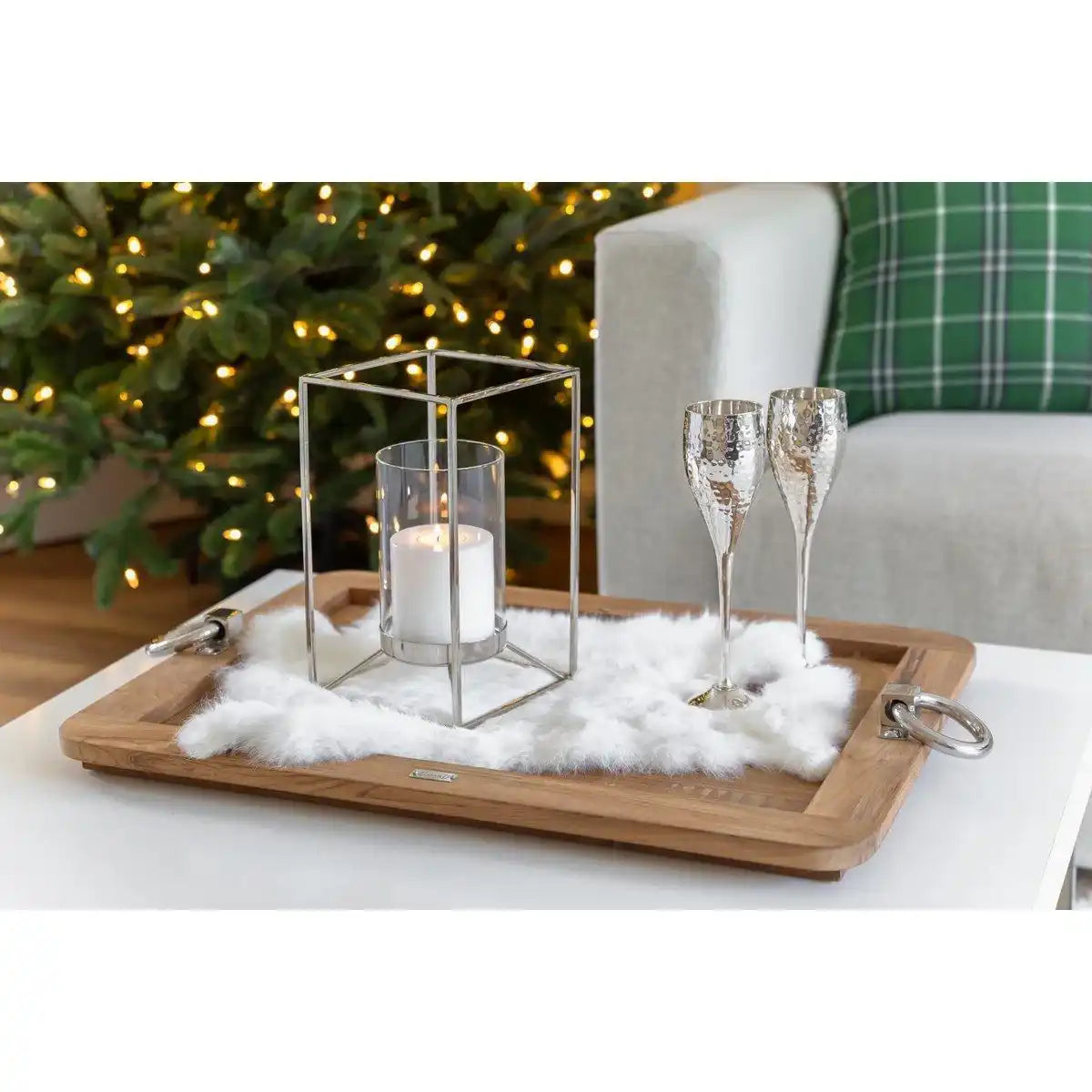 Windlicht Marie (Höhe 25 cm), quadratisch, Edelstahl vernickelt, mit Glas, für Stumpenkerze ø 8 cm - HomeDesign Knaus