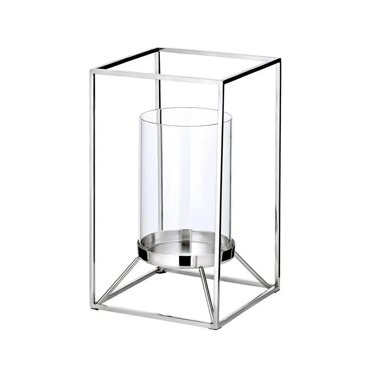 Windlicht Marie (Höhe 25 cm), quadratisch, Edelstahl vernickelt, mit Glas, für Stumpenkerze ø 8 cm - HomeDesign Knaus