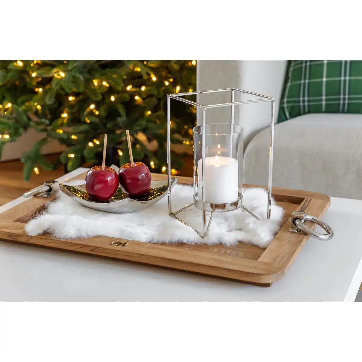 Windlicht Marie (Höhe 25 cm), quadratisch, Edelstahl vernickelt, mit Glas, für Stumpenkerze ø 8 cm - HomeDesign Knaus
